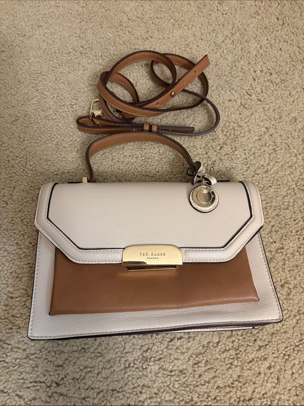 Ted Baker Cream and Tan Leather Top-Handle Satchel with Removable Strap